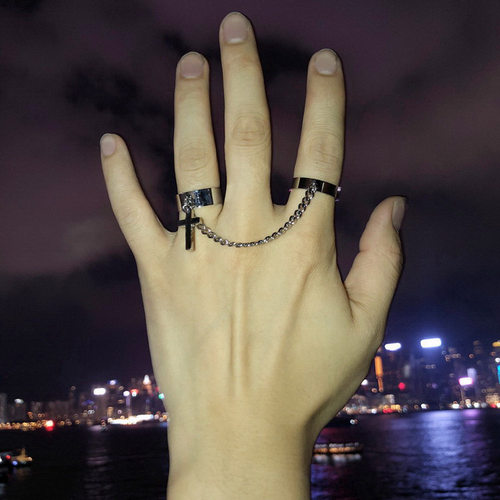 Men Punk Silver Color Plated Cross Chain Ring For Women