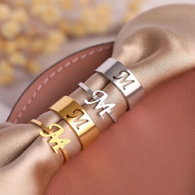 Stainless Steel Rings 26 A-Z Letters Goth Fashion Adjustable