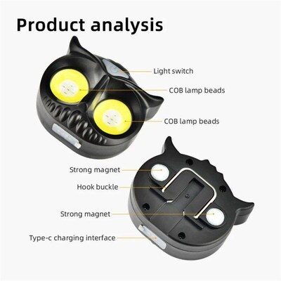 Owl Cob Headlamp  Rechargeable Headlight Portable Rotating H