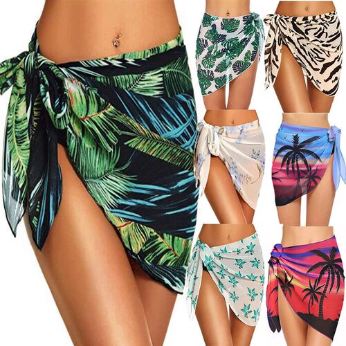 Summer Bikini Wrap Sheer verups Set Women Print Short Sarong