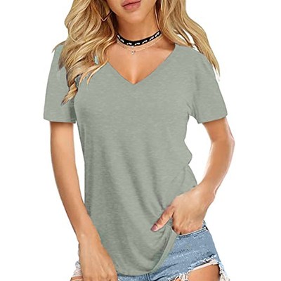 Casual Fashion T-Shirt 2023 Spring Summer New Womens V-Neck