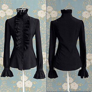Fashion Victorian Womens Tops Ruffles Long Sleeve Frill Soli