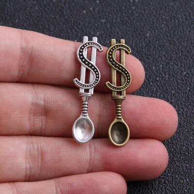10pc 9*37mm two color currency Spoon Charms DIY Retro Jewelr