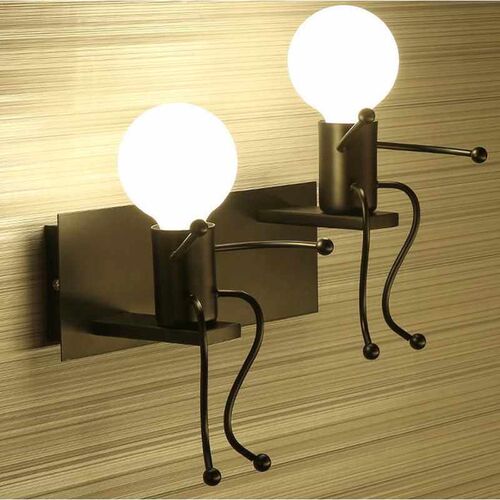 2pcs E27 LED Double Head Iron Art Cartoon Robot Wall Light f