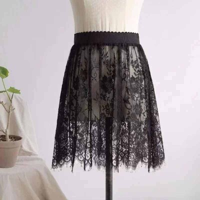 20192 Length Elegant Black Skirt White Lace Transparent Long