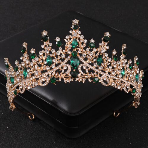 Baroque Green Crystal Tiaras And Crowns Rhinestone Prom Brid