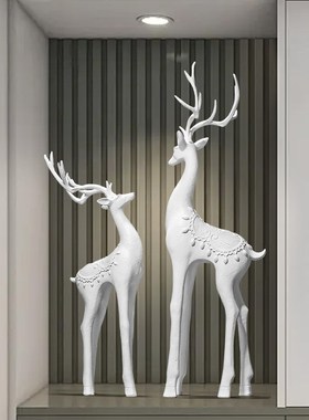 招财鹿细高壁龛装饰摆件入户玄关客厅电视柜沙发旁大型落地艺术品