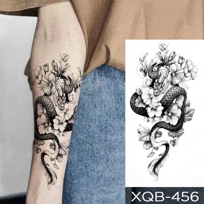 Waterproof Temporary Tattoo Sticker Black Snake Dragon
