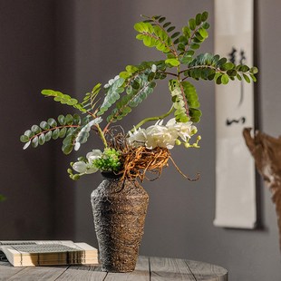 古风艺术花瓶红陶粗陶花盆陶土瓦罐陶瓷花器客厅插花摆件玄关装 饰