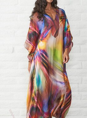 Boho Quick-drying Long Kaftan Bikini Cover-ups Retro Plus Si