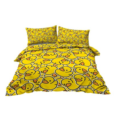 Dense Little Yellow Duck Design Bedding Set Decorative 3 Pie