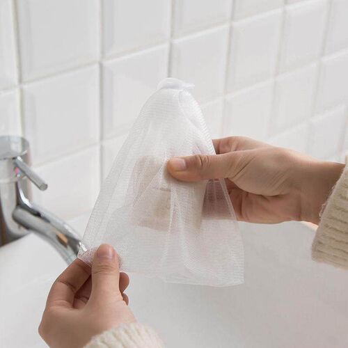 Japanese-style handcrafted soap foaming net with a loop for