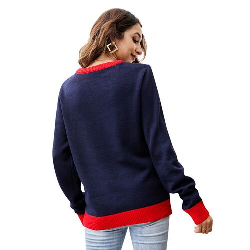 New Cute Christmas Old Mans Head Knitted Sweater Round