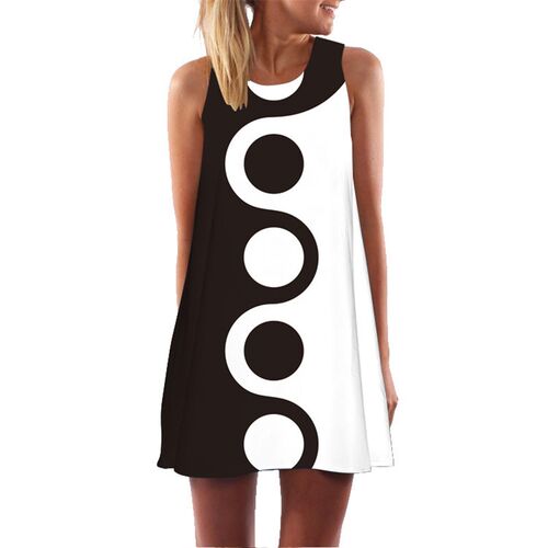 Woman Summer Dress Loose Sleeveless Flowers Printed Mini