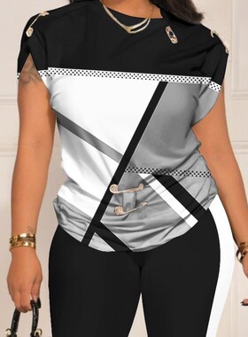 Women Casual Two Pieces Set Summer Fashion Letter Printed O