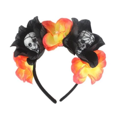 Halloween Horror Skull Lace Headband Artificial Flower wrea1