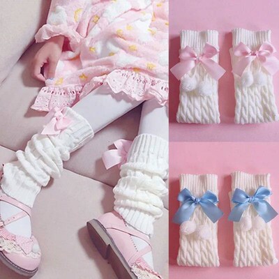 Japanese Preppy Style Women Girls Leg Warmers Sweet Bow Plus