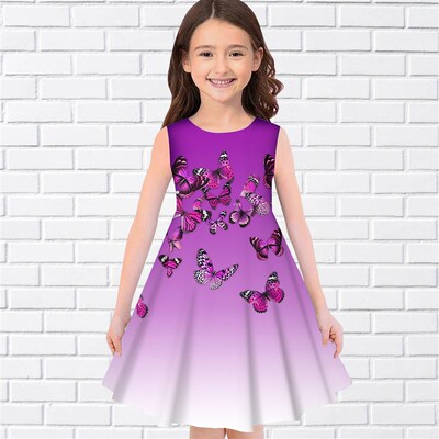2022 Summer Girls 3D Print Dresses Kids Girl Party Sleeveles