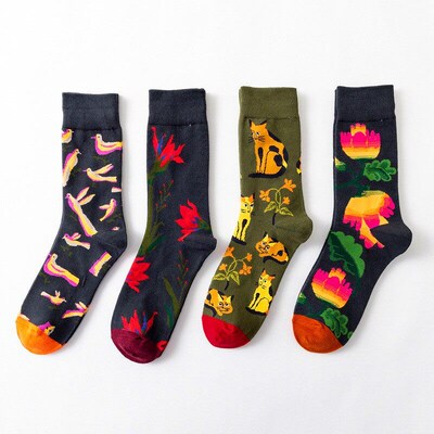 1 Pair Women Socks Cartoon Dog Octopus Flower Plant Kawaii F