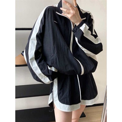 Luxi color matching sunscreen coat + wide leg shorts suit wo