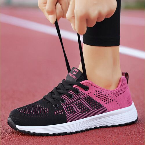 Women Casual Shoes Breathable Walking Mesh Lace Up Flat Shoe