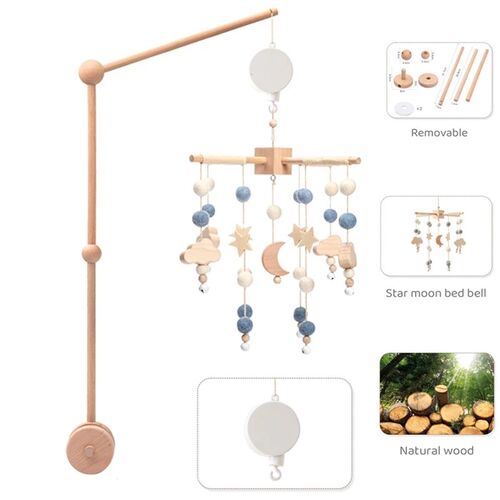 3pcs Baby Crib Mobile Rattle Toys With Music Box Wooden Bed