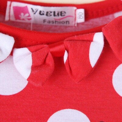 Red Short Sleeve Round Neck Cute Kids Dress with Dots Cute R