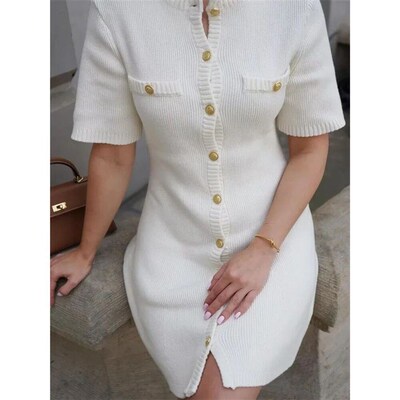 Tossy White Knit Mini Dress For Women Fashion Short Sleeve P