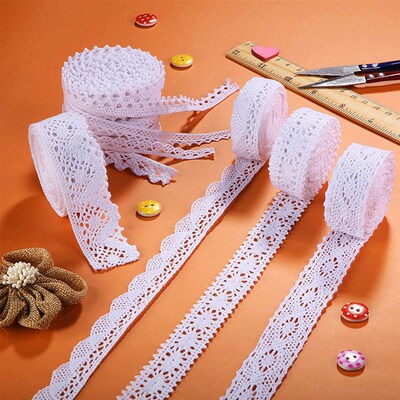 5Yards Cotton Lace Trim Ribbon Vintage White Beige Fabric Cr