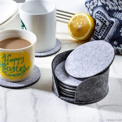 10Pcs Felt Drink Coaster Set with Holder Modern Decorative C