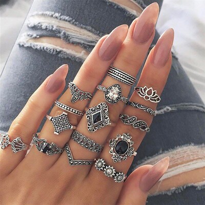 Bohemian Diamond Set Rings Retro Festival Rings for WomenEur