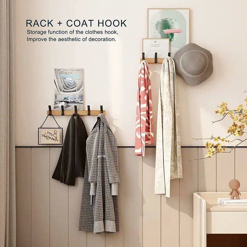 Nordic Wall Mounted Coat Rack with Movable 5 Hooks Aluminum - 实物图