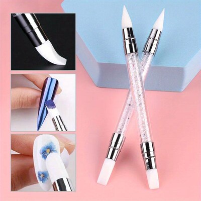 2pcs Double Head Silicone Nail Art Pen Carving Flower Sculpt