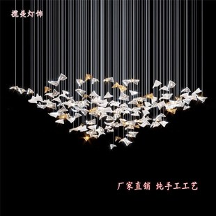 会所酒店艺术吊灯楼梯间艺术灯具高级餐厅售楼部走廊玻璃片吊灯