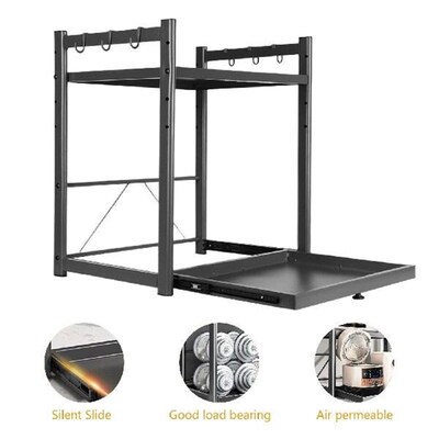 Expandable Microwave Rack with Hooks Microwave Storage