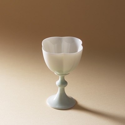 集第渐变绿茶杯主人杯陶瓷高足四叶喝茶杯女士个人专用功夫品茗杯