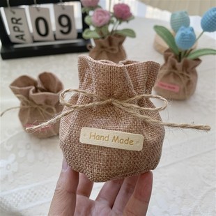 扭扭棒毛线仿真花钩织手工圆底束口麻布袋小花盆多肉盆景专用盆