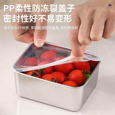 Lidded stainless steel food storage box, freezer container,