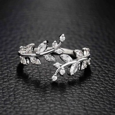 Huitan Fancy Leaf Design Adjustable Opening Rings for Women