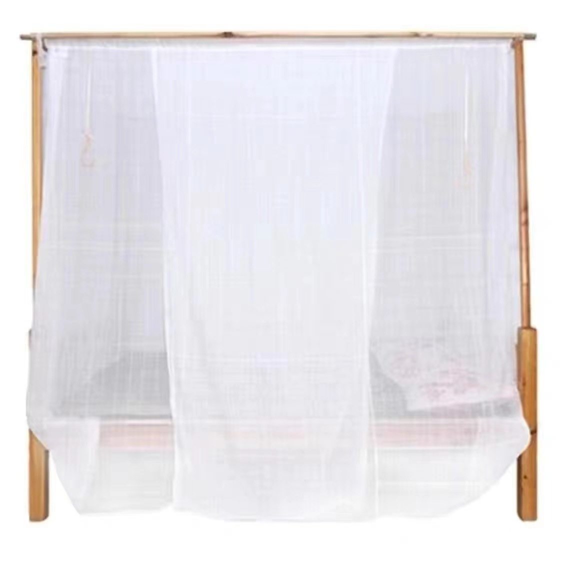 老式棉纱蚊帐农村架子床木床传统穿杆加密单开门家用1.5米1.8米床