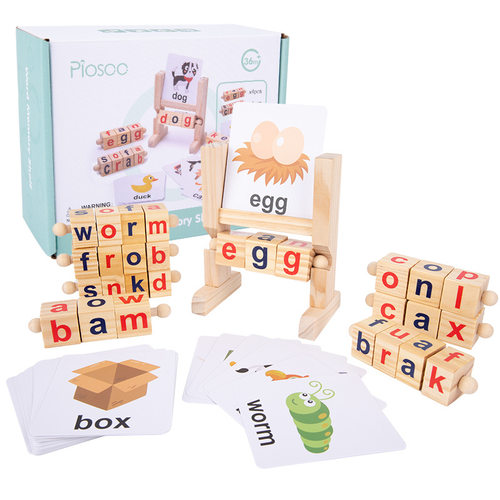 Wooden Reading Blocks Short Vowel Rods Spelling Games记忆架