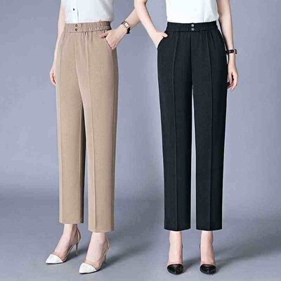 8839 ice silk cotton and linen straight cropped pants for wo