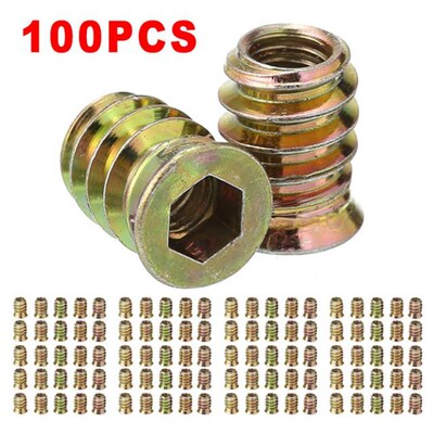 100Pcs M6 Threaded Hex Drive Insert Galvanized Carbon Steel