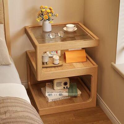 实木床床头柜创意现代简约头置物边架新款窄床柜轻80733发奢边几