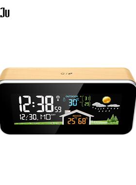 VA高清屏实木COS气象1钟RF无线天气预报钟005象A万彩年历木头钟气