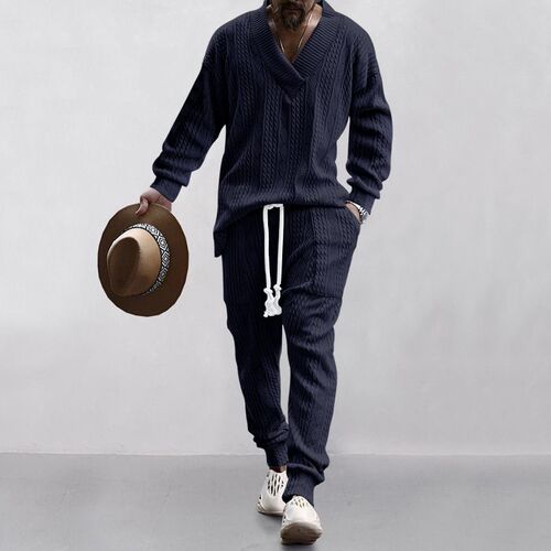 2025 New Mens Casual Trousers V-neck Joker Jacquard Sweater