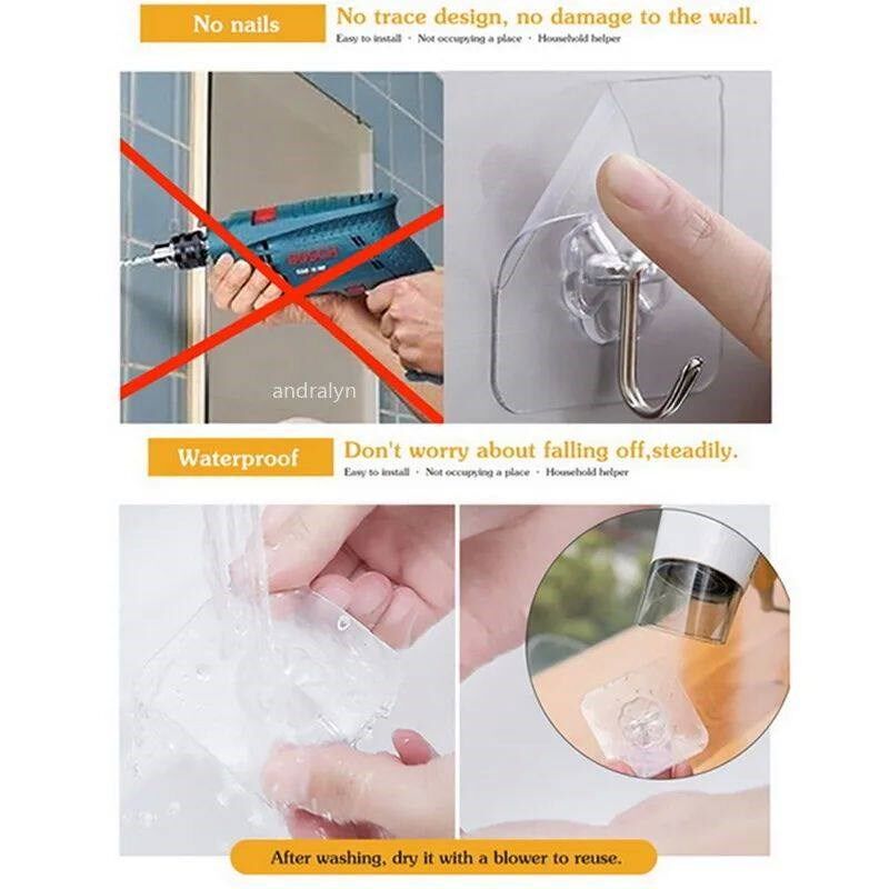 Transparent Self Adhesive Wall Hooks Heavy Duty Multi-Purpos - 实物图