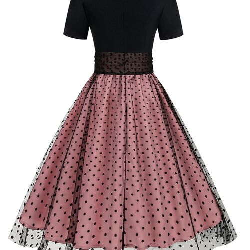 SISHION Short Sleeve Mesh Tulle Patchwork Pink Dress VD