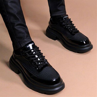 Big Toe Leather Shoes Mens Business Casual Thick Sole Incre