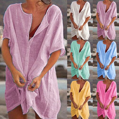 Cotton Womens Dress White Oversize Casual Beach Dresses